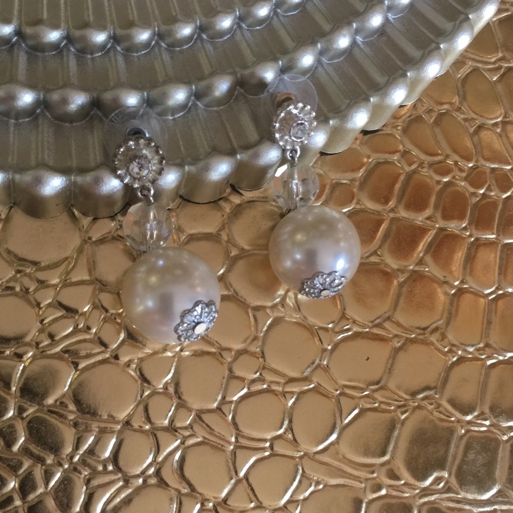 Oversized faux pearl bling bobble earrings